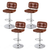 Artiss Set of 4 Brown Swivel Bar Stools - Adjustable 87-105cm, Tufted PU Leather, Metal Frame, 120kg Capacity