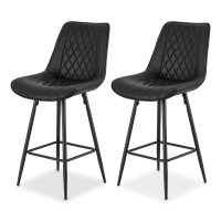 Artiss 2x Bar Stools Black - Diamond Design, PU Leather, 67cm Seat, Metal Footrest, 120kg Capacity, Easy Assembly