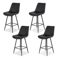 Artiss Set of 4 Black Bar Stools, 67cm Seat Height, Diamond PU Leather, Sturdy Metal Frame, Anti-Slip Protectors