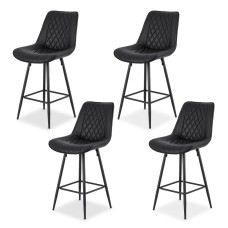 Artiss Set of 4 Black Bar Stools, 67cm Seat Height, Diamond PU Leather, Sturdy Metal Frame, Anti-Slip Protectors