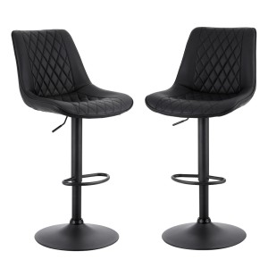 Artiss 2x Black Diamond Leather Bar Stools - Adjustable Swivel Gas Lift, Ergonomic Design, 120kg Capacity, Easy Assembly