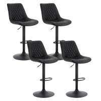 Artiss Set of 4 Black Diamond PU Leather Bar Stools – Adjustable Swivel, Gas Lift, Metal Frame, 120kg Capacity