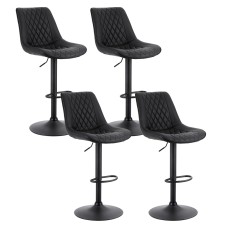 Artiss Set of 4 Black Diamond PU Leather Bar Stools – Adjustable Swivel, Gas Lift, Metal Frame, 120kg Capacity