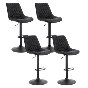 Artiss Set of 4 Black Diamond PU Leather Bar Stools – Adjustable Swivel, Gas Lift, Metal Frame, 120kg Capacity