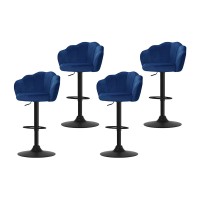 Artiss Nessah Bar Stools, Velvet Upholstery, 4-Pack, Blue, Adjustable Height, 360° Swivel, Elegant Clam Shell Design