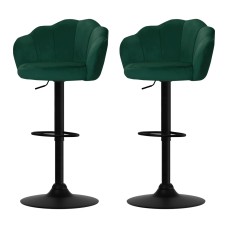 Artiss Bar Stools, Velvet Upholstery, Adjustable Height, Green, 2-Pack - Luxury Clam Shell Design with 360° Swivel