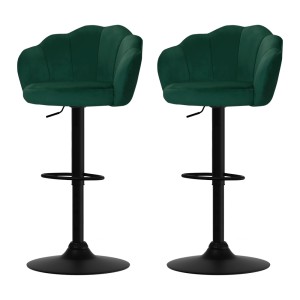 Artiss Bar Stools, Velvet Upholstery, Adjustable Height, Green, 2-Pack - Luxury Clam Shell Design with 360° Swivel