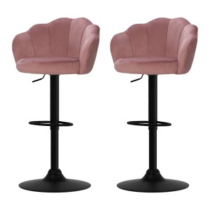 Artiss Nessah Bar Stools, Velvet, Adjustable Height, Pink, 360° Swivel, Elegant Clam Shell Design, Set of 2