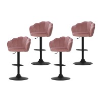 Artiss Bar Stools, Velvet Upholstery, 4x Set, Pink, Adjustable Height, Clam Shell Design, Luxurious Home Seating