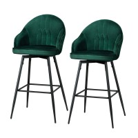 Artiss Mesial 2x Velvet Swivel Bar Stools, Green - Elegant Design, 360° Rotation, Metal Legs, Luxurious Comfort