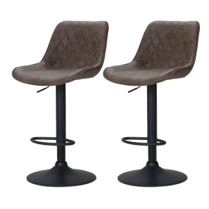 Artiss Rushal 2x Bar Stools - Vintage Leather, Adjustable Gas Lift, 360° Swivel, Elegant Diamond Design, Brown