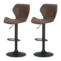 Artiss Frawley Bar Stools - Vintage Brown PU Leather, Swivel Gas Lift, Adjustable Height, 360° Rotatable, Set of 2