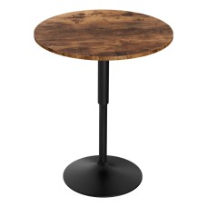 Artiss Adjustable Bar Table: 360° Swivel, Gaslift, 60cm Round MDF, Steel Frame, Rustic Brown/Black, Indoor/Outdoor Use