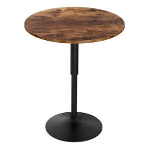 Artiss Adjustable Bar Table: 360° Swivel, Gaslift, 60cm Round MDF, Steel Frame, Rustic Brown/Black, Indoor/Outdoor Use