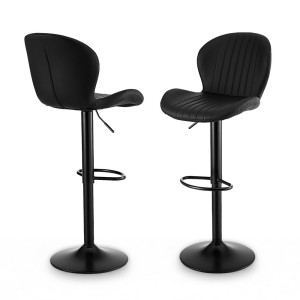 Artiss 2x Black Shell Leather Bar Stools - Adjustable 95-113cm, Swivel, Gas Lift, Modern Design, 120kg Capacity