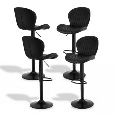 Artiss 4x Black PU Leather Bar Stools - Swivel, Adjustable Height 95-113cm, Shell Design, Metal Frame, 120kg Capacity