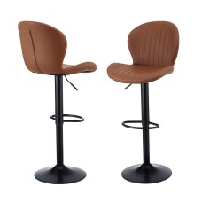 Artiss 2x Brown PU Leather Shell Swivel Bar Stools, Adjustable Height 95-113cm, Metal Frame, Modern Counter Chairs