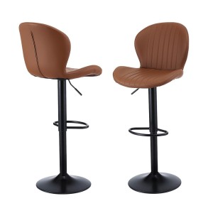 Artiss 2x Brown PU Leather Shell Swivel Bar Stools, Adjustable Height 95-113cm, Metal Frame, Modern Counter Chairs