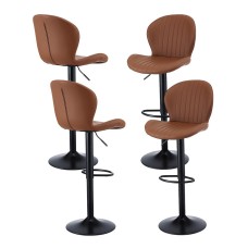Artiss 4x Brown Shell Leather Bar Stools - Adjustable Height 95-113cm, Swivel Gas Lift, Metal Frame, Anti-Slip Base