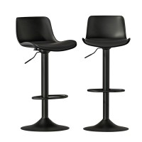 Artiss 2x Fynn Bar Stools, PU Leather, Adjustable Gas Lift, 360° Swivel, Black, 38cm Base, 53-78.5