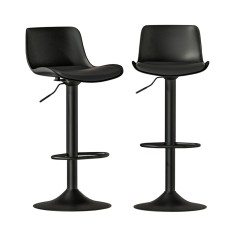 Artiss 2x Fynn Bar Stools, PU Leather, Adjustable Gas Lift, 360° Swivel, Black, 38cm Base, 53-78.5