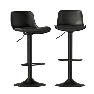 Artiss 2x Fynn Bar Stools, PU Leather, Adjustable Gas Lift, 360° Swivel, Black, 38cm Base, 53-78.5