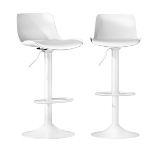 Artiss Fynn Bar Stools Set of 2 White PU Leather, Swivel Gas Lift, Adjustable Height, Chrome Base, 130kg Capacity