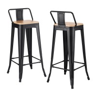 Artiss 2x Bar Stools: Black Metal & Pine MDF, Stackable, 77cm Seat Height, 120kg Capacity, Industrial Chic Design