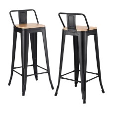 Artiss 2x Bar Stools: Black Metal & Pine MDF, Stackable, 77cm Seat Height, 120kg Capacity, Industrial Chic Design