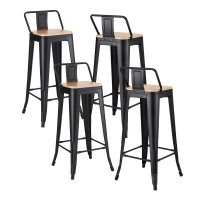 Artiss 4x Industrial Bar Stools - Black Metal & Pine MDF, Stackable, 77cm Seat Height, 120kg Capacity, Retro Design