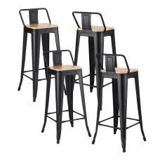 Artiss 4x Industrial Bar Stools - Black Metal & Pine MDF, Stackable, 77cm Seat Height, 120kg Capacity, Retro Design Artiss 4x Industrial Bar Stools - Black Metal & Pine MDF, Stackable, 77cm Seat Height, 120kg Capacity, Retro Design