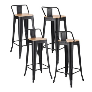 Artiss 4x Industrial Bar Stools - Black Metal & Pine MDF, Stackable, 77cm Seat Height, 120kg Capacity, Retro Design