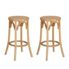Artiss Bar Stools, Rattan Seat, Beech Wood Frame, 65cm Height, Pine Colour, Set of 2, 150kg Capacity, Easy Assembly