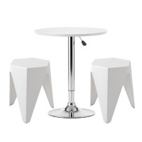Artiss 3PCS Bar Table and Stools Set Height Adjustable Swivel Top Stackable Stools White Dining Solution
