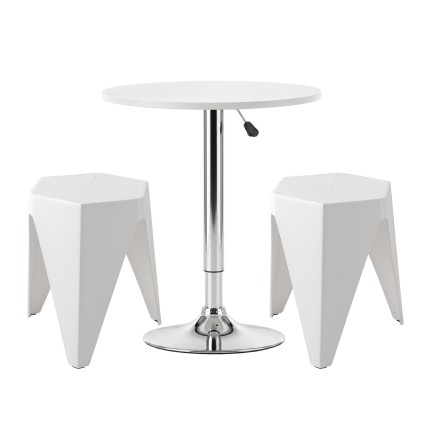Artiss 3PCS Bar Table and Stools Set Height Adjustable Swivel Top Stackable Stools White Dining Solution