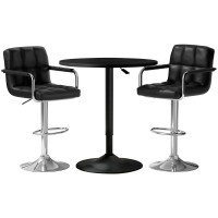 Artiss Bar Table & Stools Set - Black, Adjustable Height, 360° Swivel, MDF & Steel, Indoor/Outdoor, 1-Year Warranty