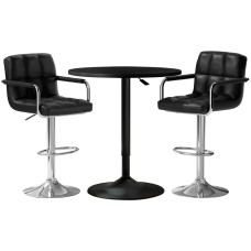 Artiss Bar Table & Stools Set - Black, Adjustable Height, 360° Swivel, MDF & Steel, Indoor/Outdoor, 1-Year Warranty