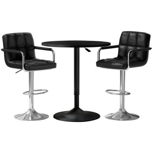 Artiss Bar Table & Stools Set - Black, Adjustable Height, 360° Swivel, MDF & Steel, Indoor/Outdoor, 1-Year Warranty