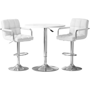 Artiss White Bar Table & 2 Stools Set - MDF & Steel, 360° Swivel, Adjustable Height, Indoor/Outdoor, 1-Year Warranty