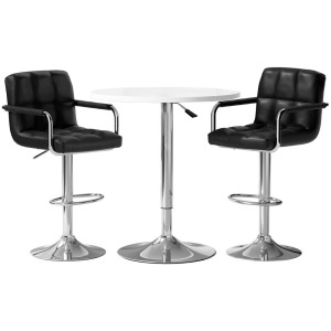 Artiss Contemporary Bar Table & Stools Set - White MDF Steel, 360° Swivel, Height Adjustable for Home & Commercial Use