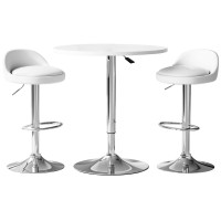 Artiss Bar Table and Stools Set White 3 Piece PU Leather Adjustable Swivel Chairs MDF Steel Dining Kitchen Pub 60cm