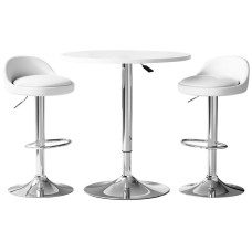 Artiss Bar Table and Stools Set White 3 Piece PU Leather Adjustable Swivel Chairs MDF Steel Dining Kitchen Pub 60cm