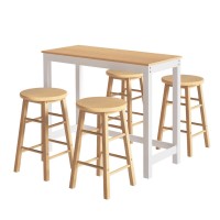 Artiss Solid Wood Dining Set: Bar Table & 4 Beech Stools, Pine Finish, 30kg Capacity, Easy Assembly, Non-Toxic Paint