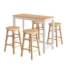 Artiss Solid Wood Dining Set: Bar Table & 4 Beech Stools, Pine Finish, 30kg Capacity, Easy Assembly, Non-Toxic Paint