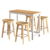 Artiss Elegant Bar Table & Stools Set - Solid Wood & Bamboo, Rattan Seats, Easy Assembly, 1-Year Warranty Included