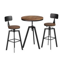 Artiss Industrial Bar Table & Stools Set, Elm Wood & Steel, Adjustable Height, 360° Swivel, Perfect for Kitchens & Cafés