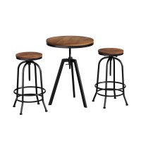 Artiss Industrial Bar Table and Stools Set - Elm Wood Top, Steel Frame, Adjustable Height, 360° Swivel, 1-Year Warranty