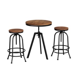 Artiss Industrial Bar Table and Stools Set - Elm Wood Top, Steel Frame, Adjustable Height, 360° Swivel, 1-Year Warranty