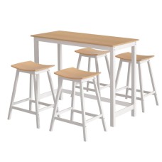 Artiss Solid Wood Bar Table & Stools Set, Pine & White, Durable L-Shape, Anti-Slip, Easy Assembly, 1-Year Warranty