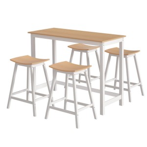 Artiss Solid Wood Bar Table & Stools Set, Pine & White, Durable L-Shape, Anti-Slip, Easy Assembly, 1-Year Warranty